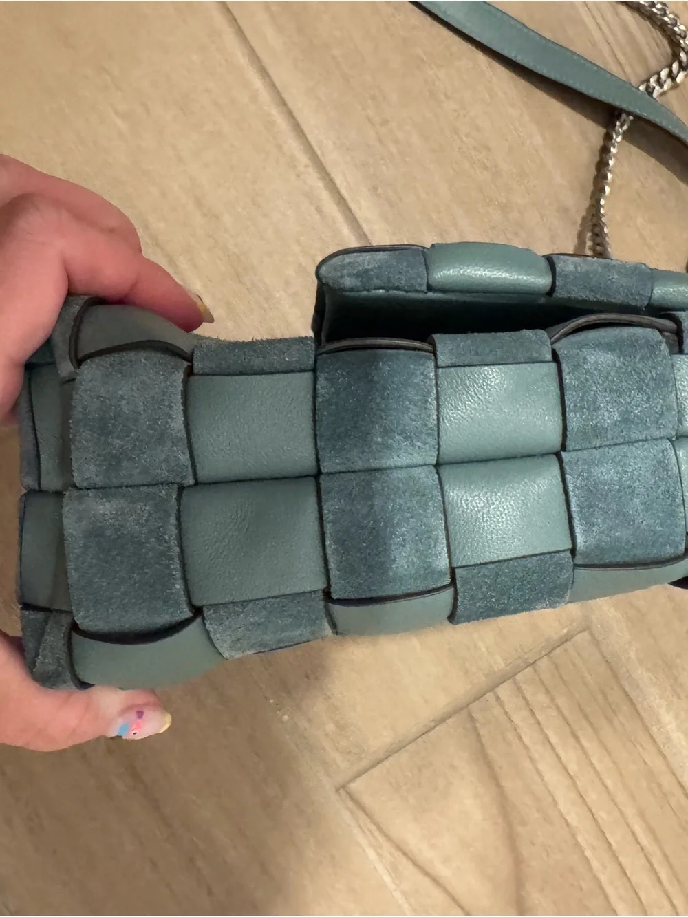 Tory Burch Woven Suede & Leather Crossbody in Sage Blue
